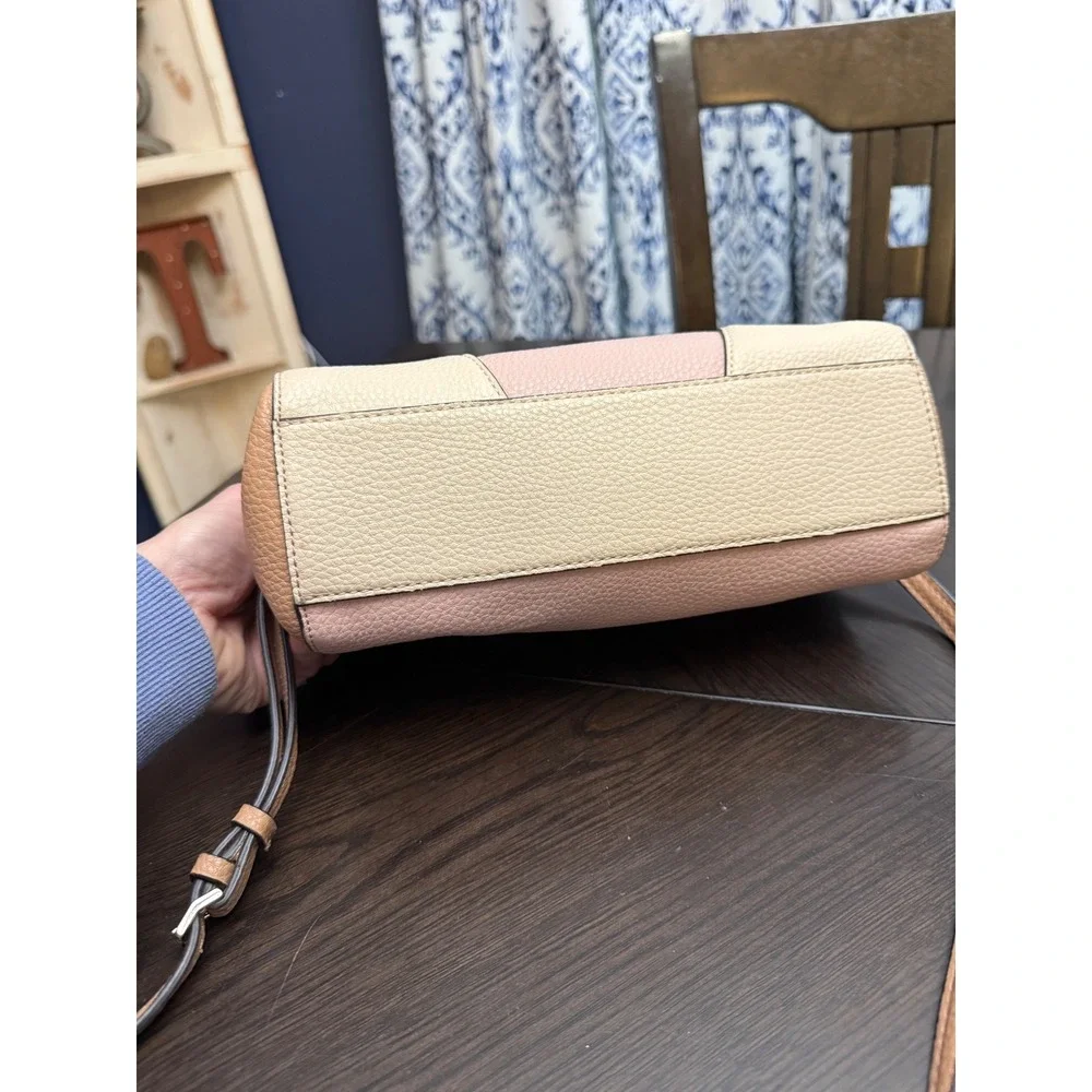 Guess Colorblock Satchel‎ Handbag Pink Cream Tan Pebbled Crossbody Bag